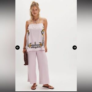 FREE PEOPLE NWT
Sightseer Embroidered Linen Set - Lilac Combo Medium